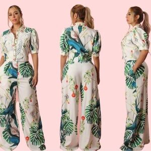 Floral Wide Leg Pants Set